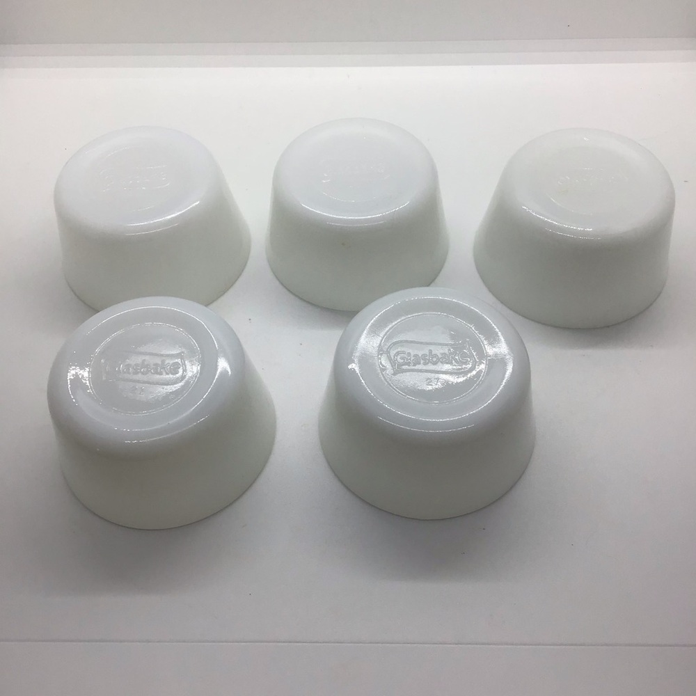Vintage White Glasbake Milk Glass Custard Cups Ramekins Set of 5 - Picture 2 of 5